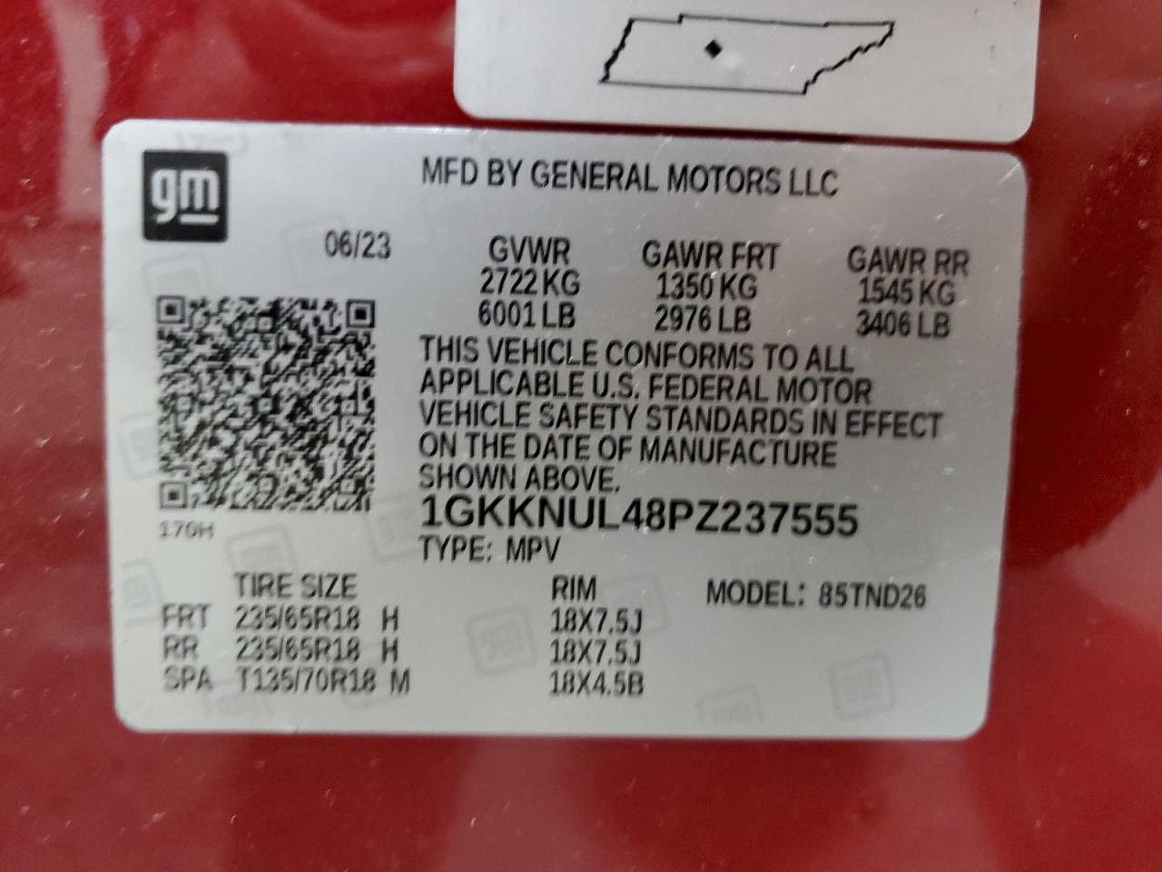 2023 GMC ACADIA SLT VIN:1GKKNUL48PZ237555