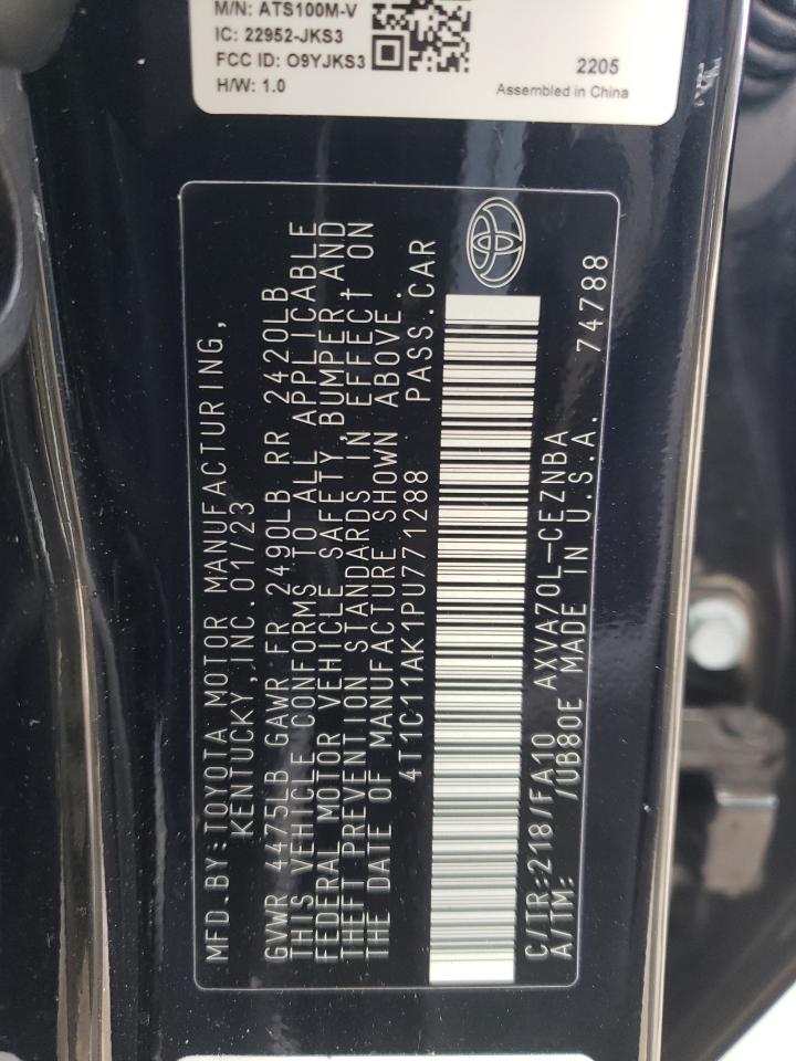 2023 TOYOTA CAMRY LE VIN:4T1C11AK1PU771288