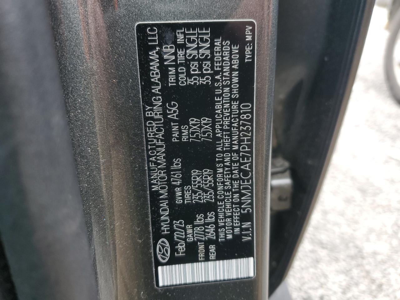 2023 HYUNDAI TUCSON LIMITED VIN:5NMJECAE7PH237810