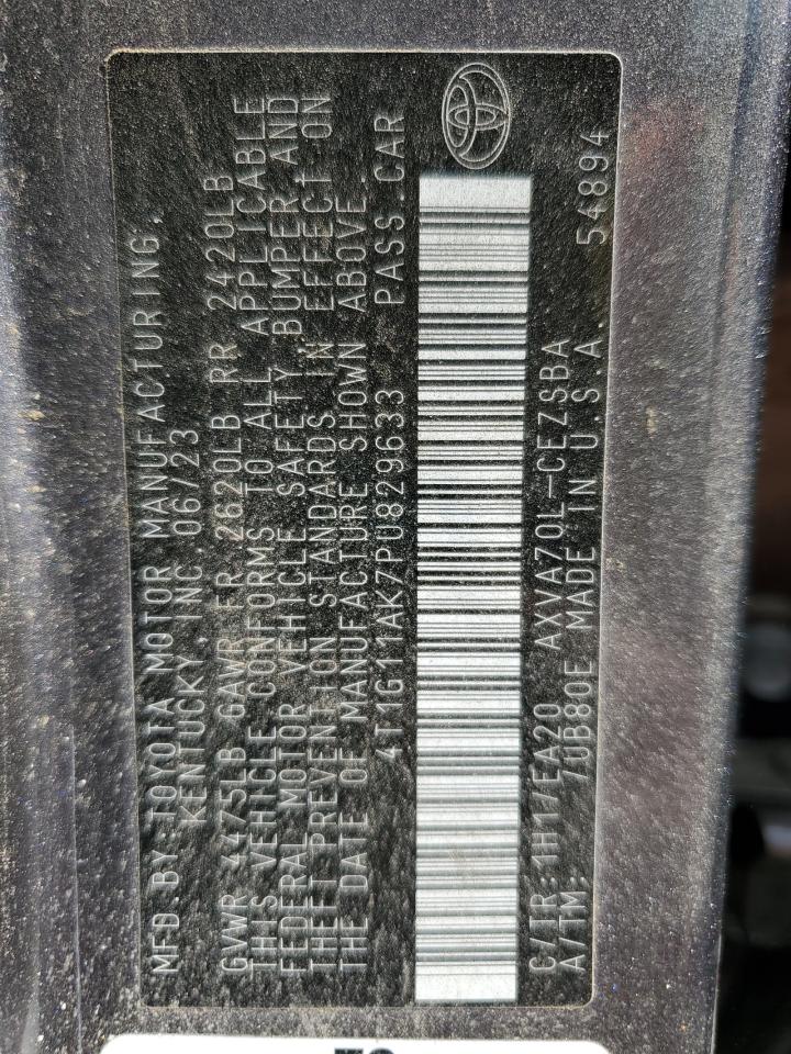 2023 TOYOTA CAMRY SE NIGHT SHADE VIN:4T1G11AK7PU829633