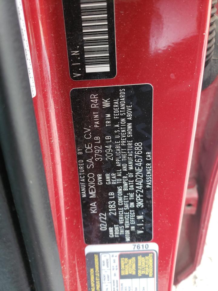 2022 KIA FORTE FE VIN:3KPF24AD2NE467688