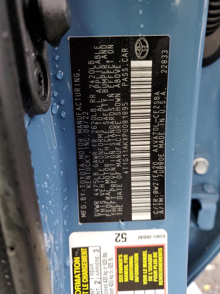 2023 TOYOTA CAMRY SE NIGHT SHADE VIN:4T1G11AKXPU081895