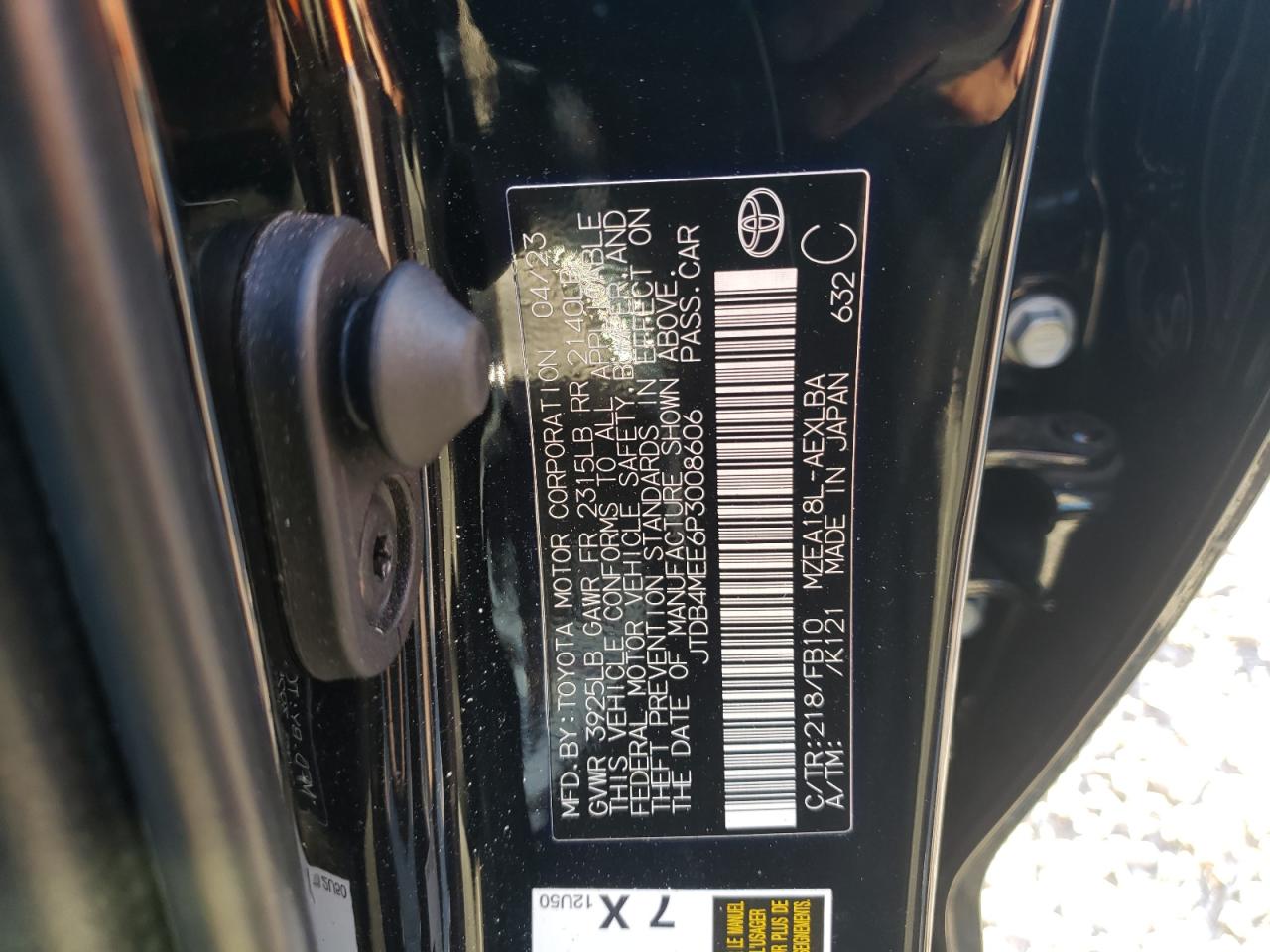 2023 TOYOTA COROLLA LE VIN:JTDB4MEE6P3008606