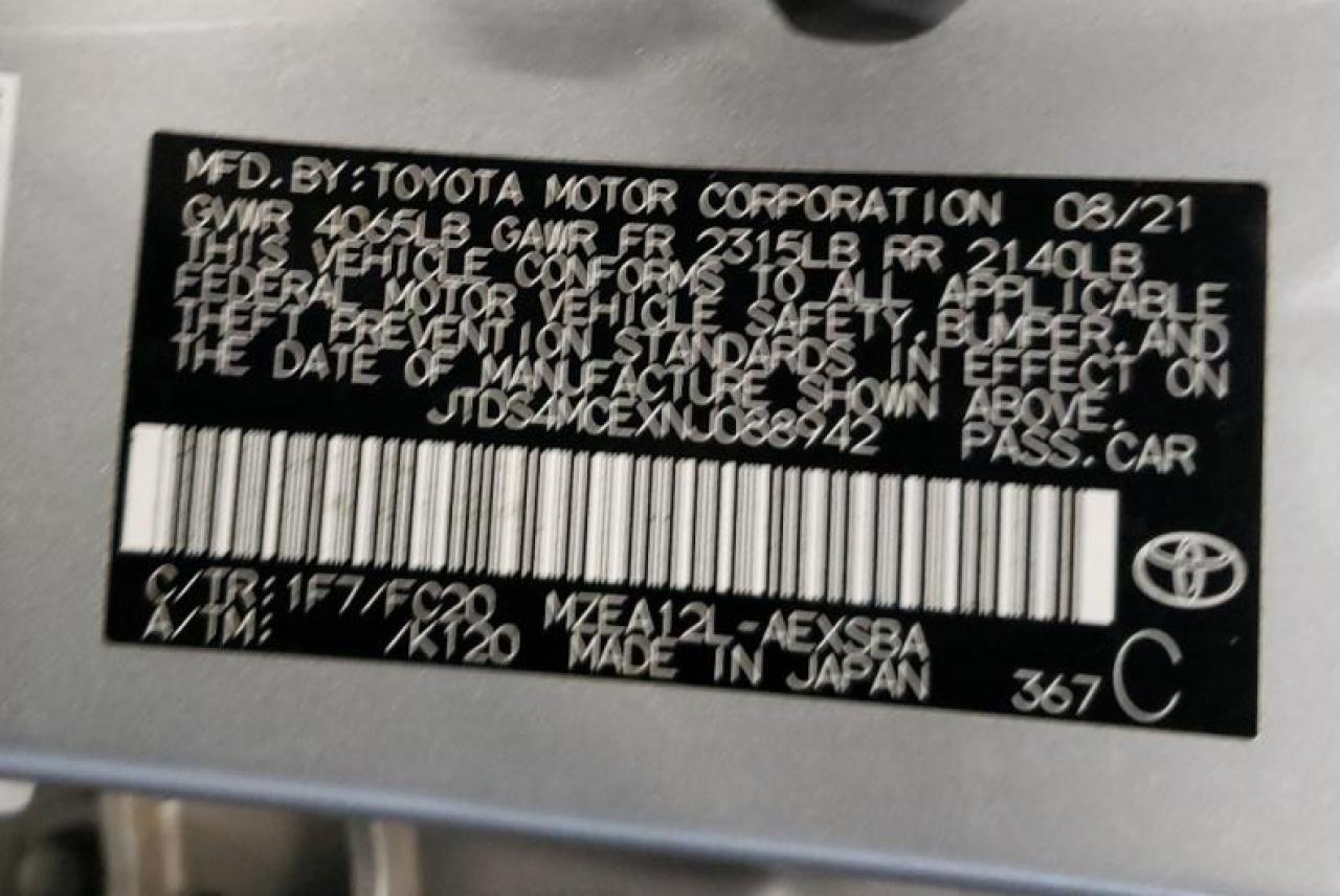 2022 TOYOTA COROLLA SE VIN:JTDS4MCEXNJ088942