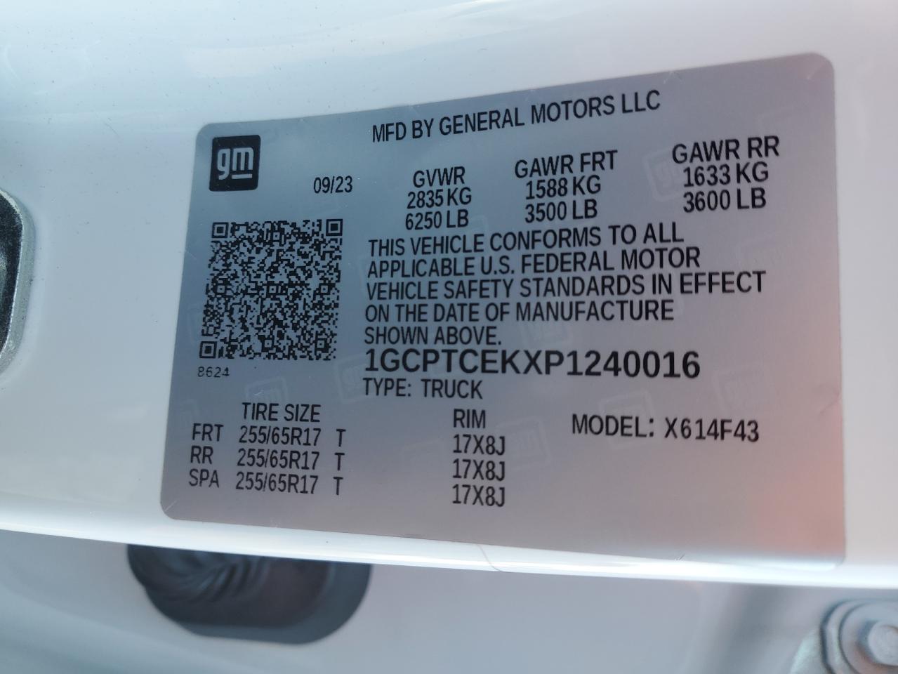 2023 CHEVROLET COLORADO LT VIN:1GCPTCEKXP1240016