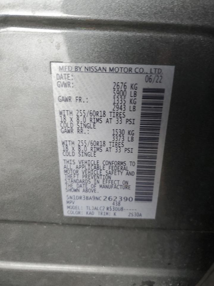 2022 NISSAN PATHFINDER SV VIN:5N1DR3BA9NC262390