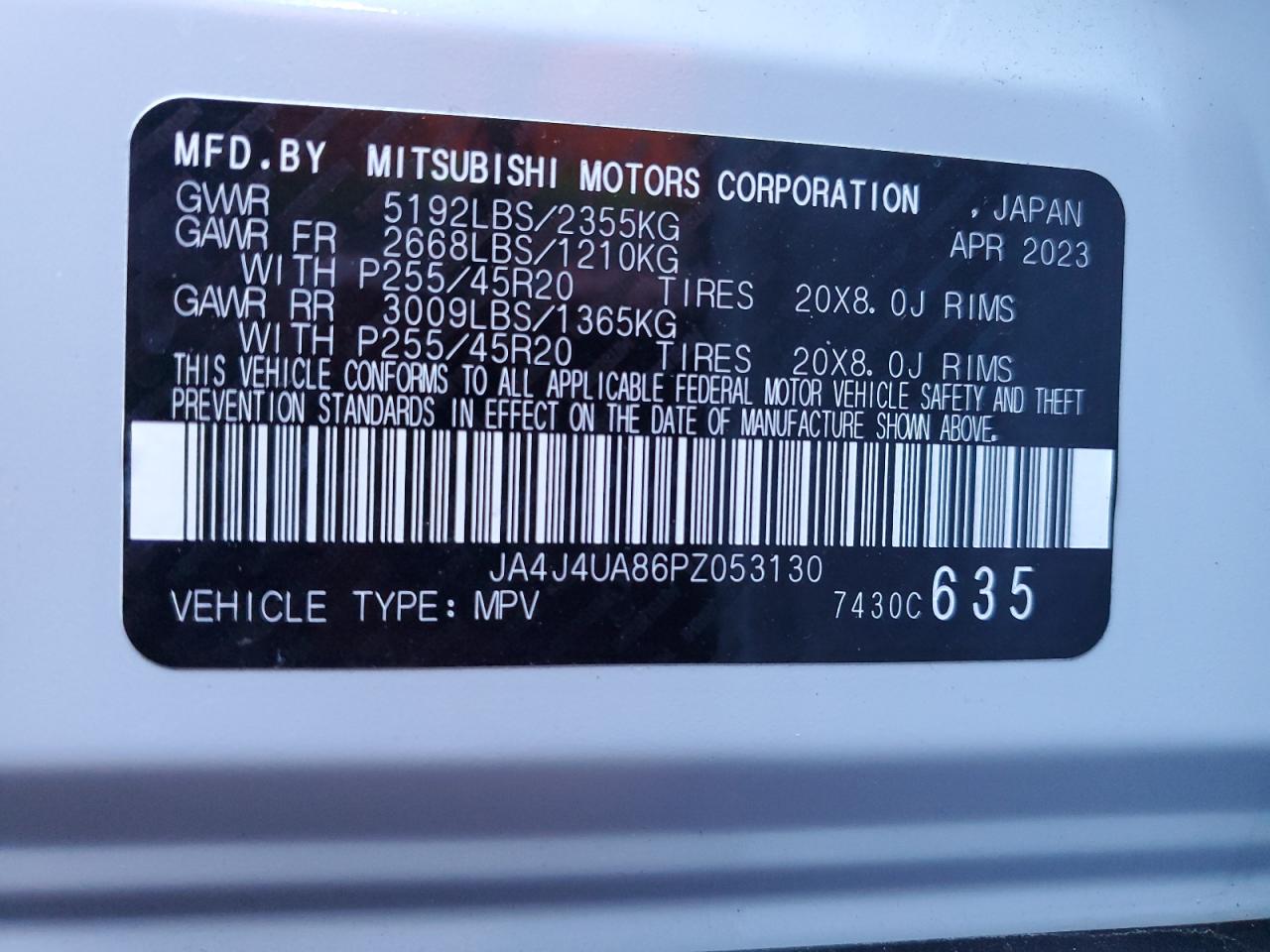 2023 MITSUBISHI OUTLANDER SE VIN:JA4J4UA86PZ053130
