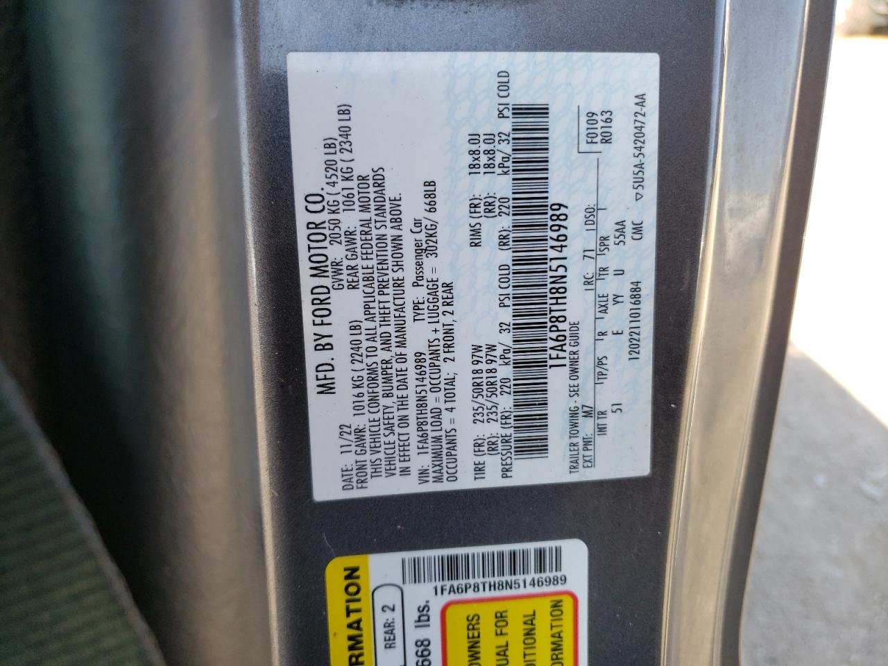 2022 FORD MUSTANG  VIN:1FA6P8TH8N5146989
