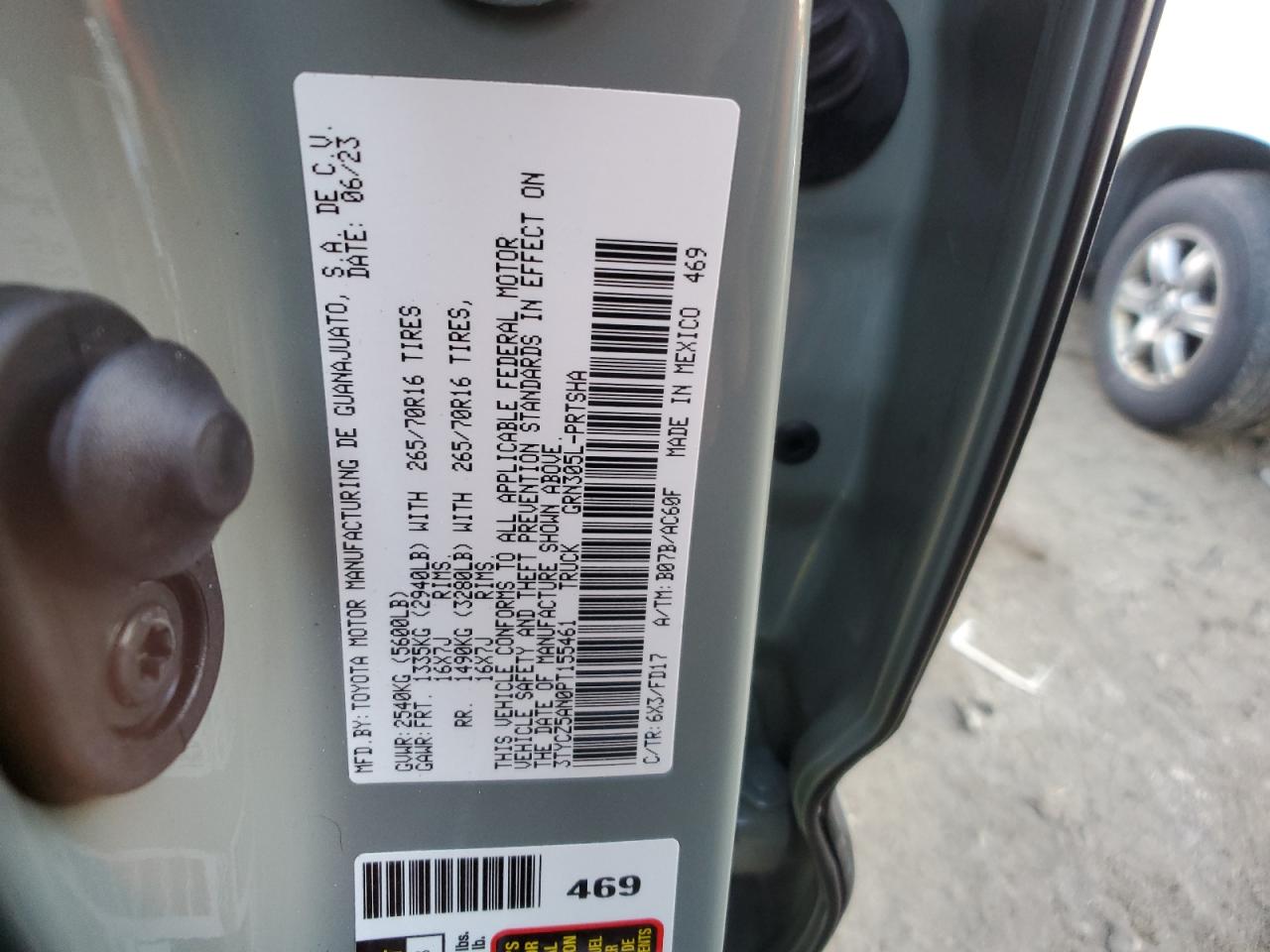 2023 TOYOTA TACOMA DOUBLE CAB VIN:3TYCZ5AN0PT155461