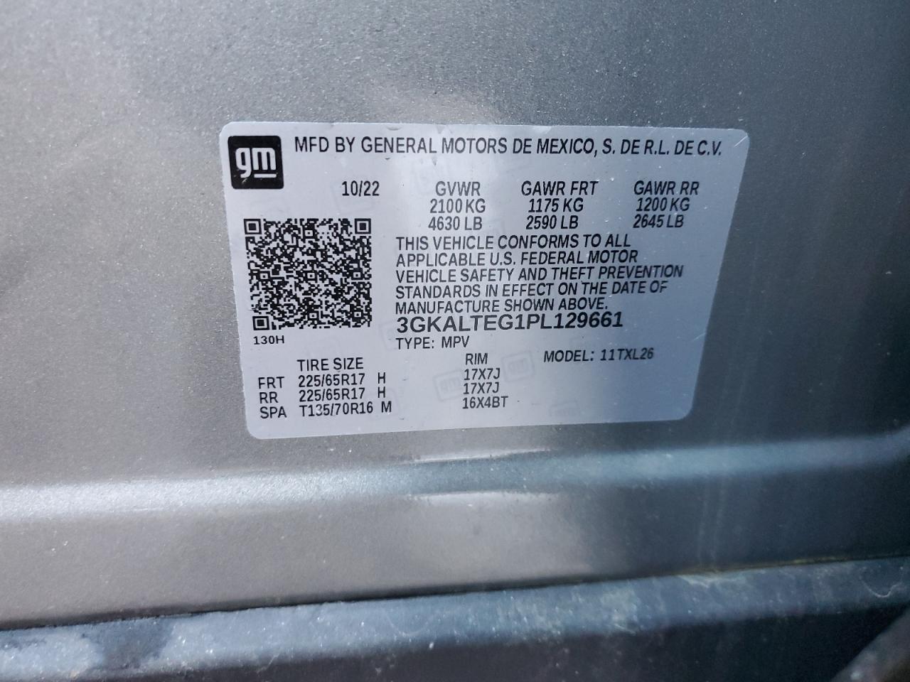 2023 GMC TERRAIN SLE VIN:3GKALTEG1PL129661
