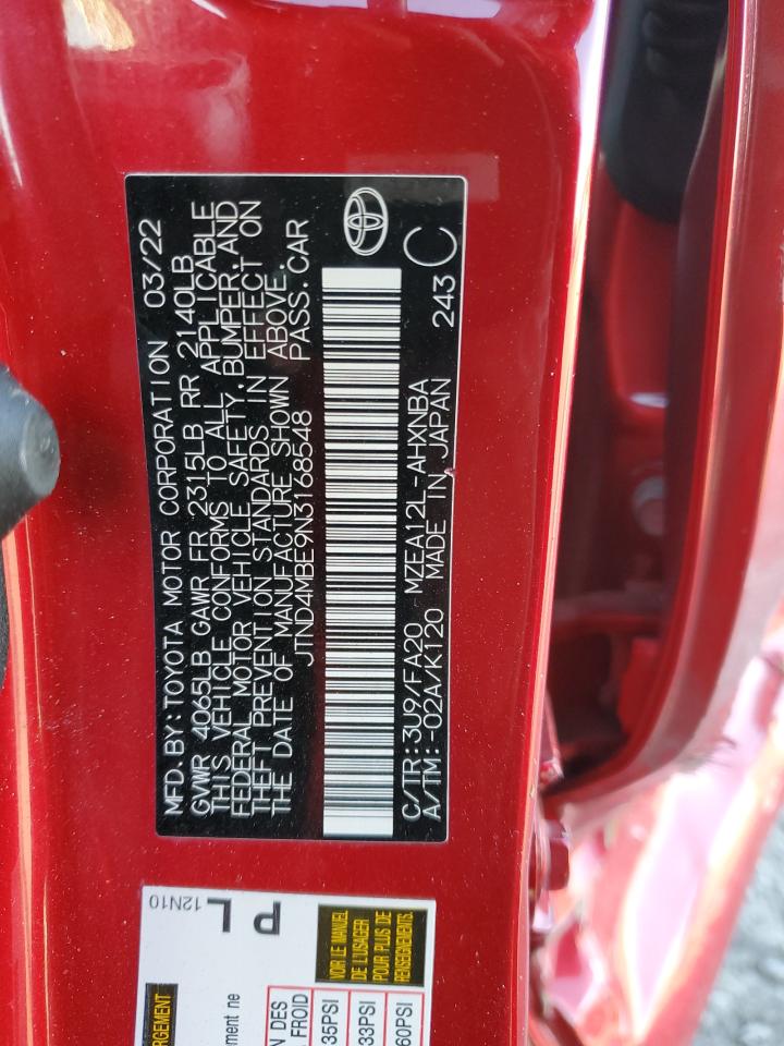 2022 TOYOTA COROLLA SE VIN:JTND4MBE9N3168548