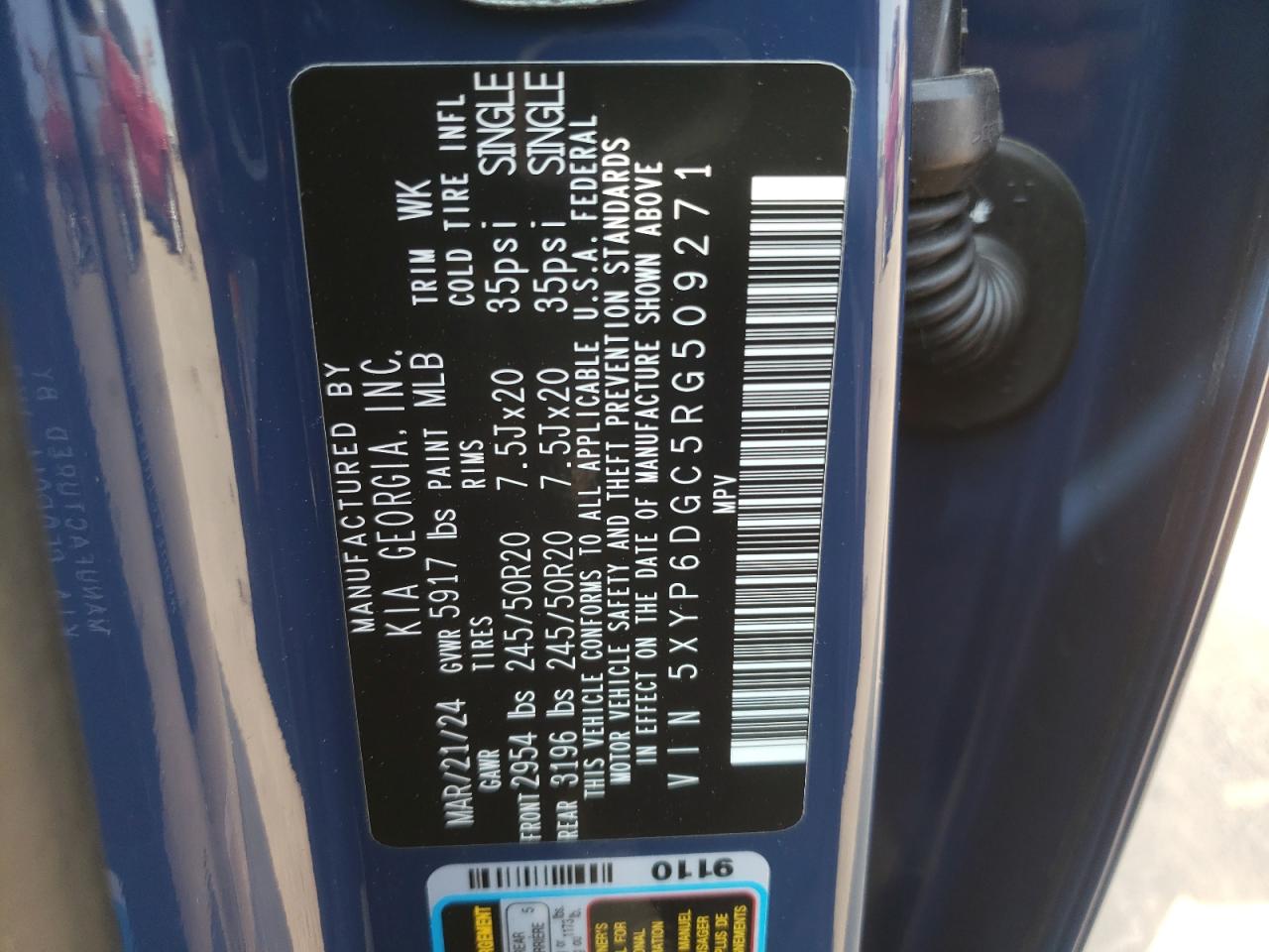 2024 KIA TELLURIDE S VIN:5XYP6DGC5RG509271