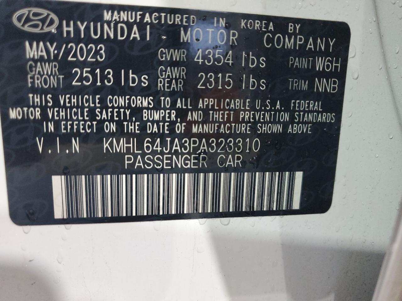 2023 HYUNDAI SONATA SEL VIN:KMHL64JA3PA323310