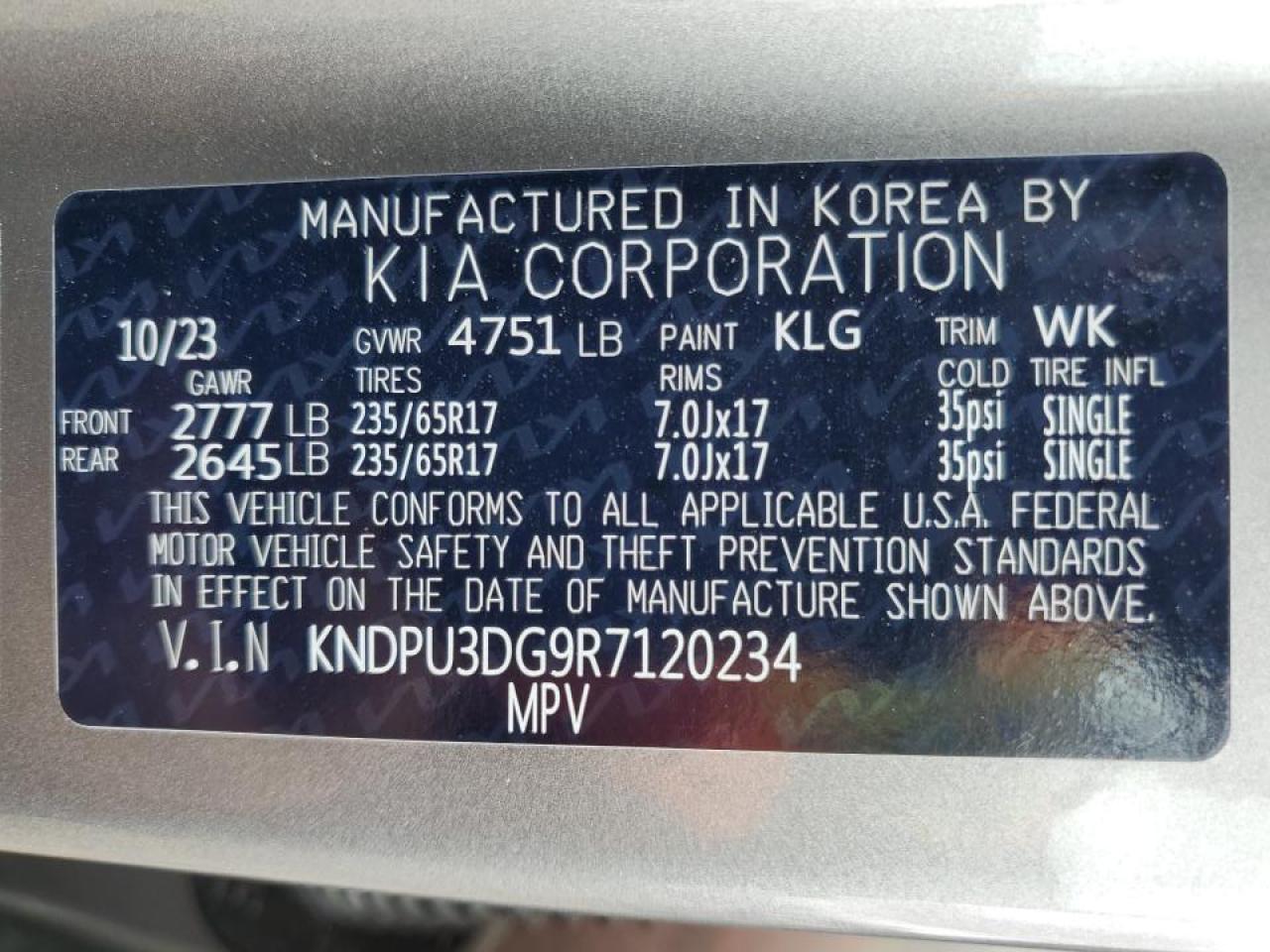 2024 KIA SPORTAGE LX VIN:KNDPU3DG9R7120234