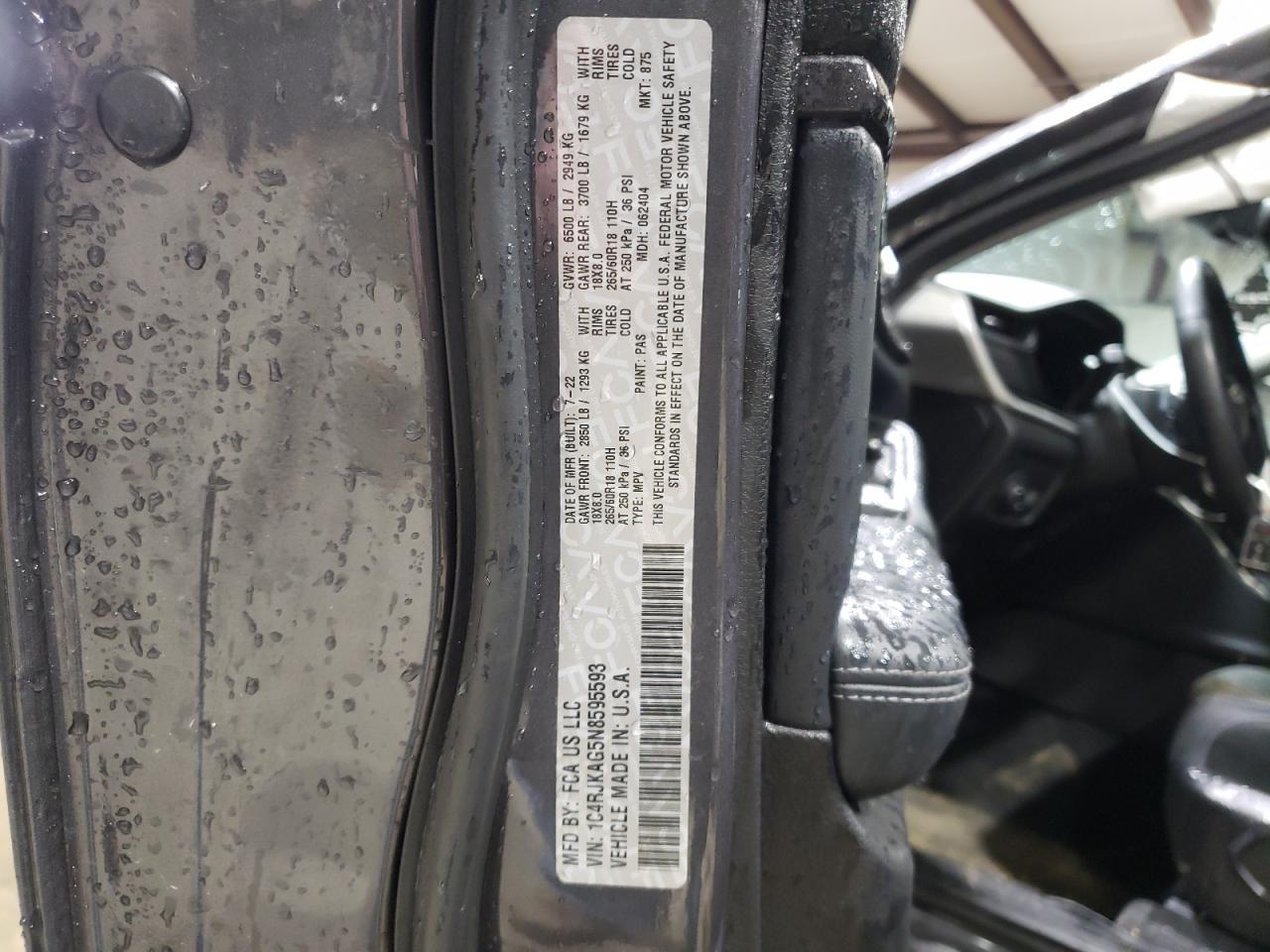 2022 JEEP GRAND CHEROKEE L LAREDO VIN:1C4RJKAG5N8595593