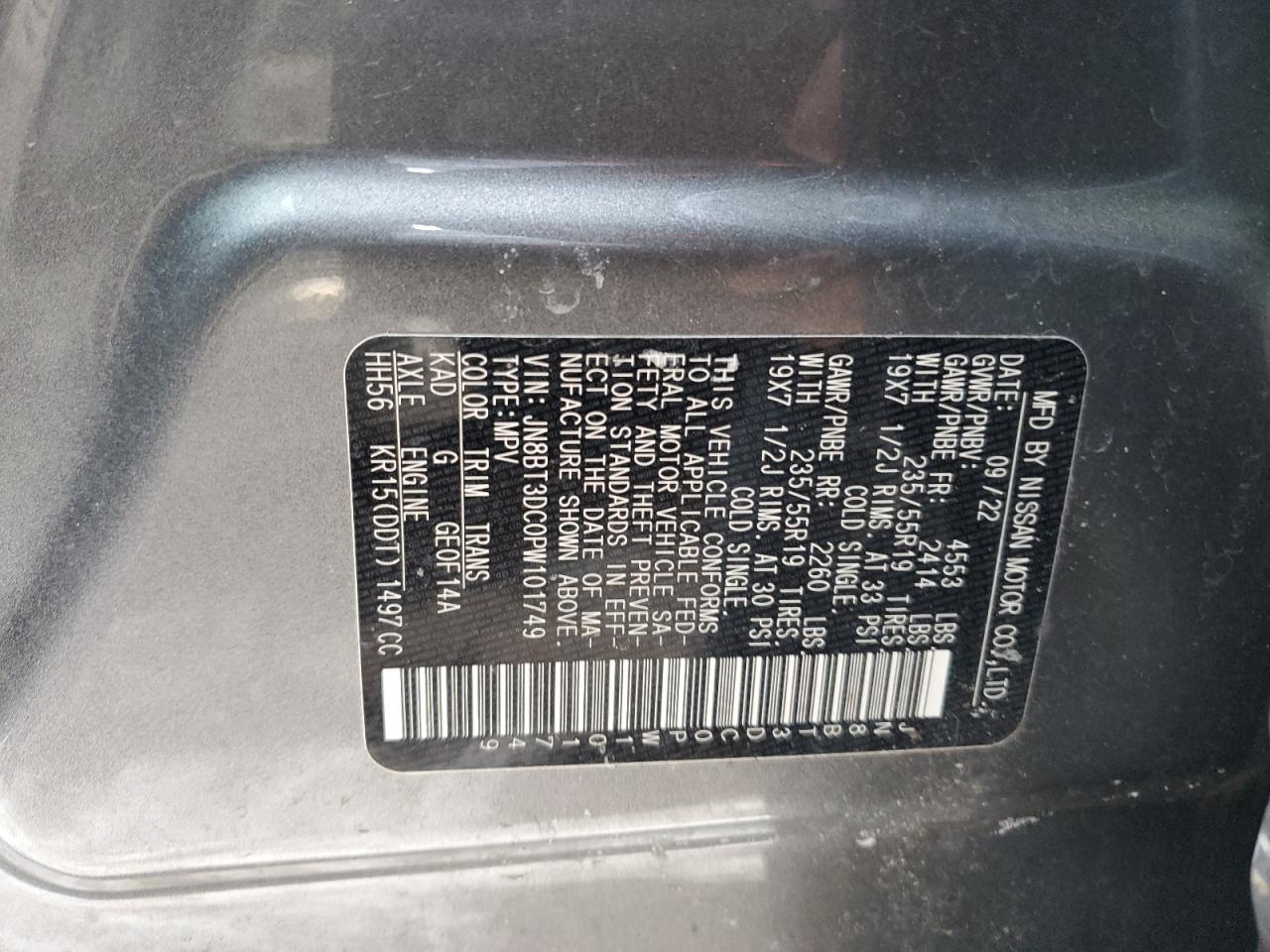 2023 NISSAN ROGUE PLATINUM VIN:JN8BT3DC0PW101749