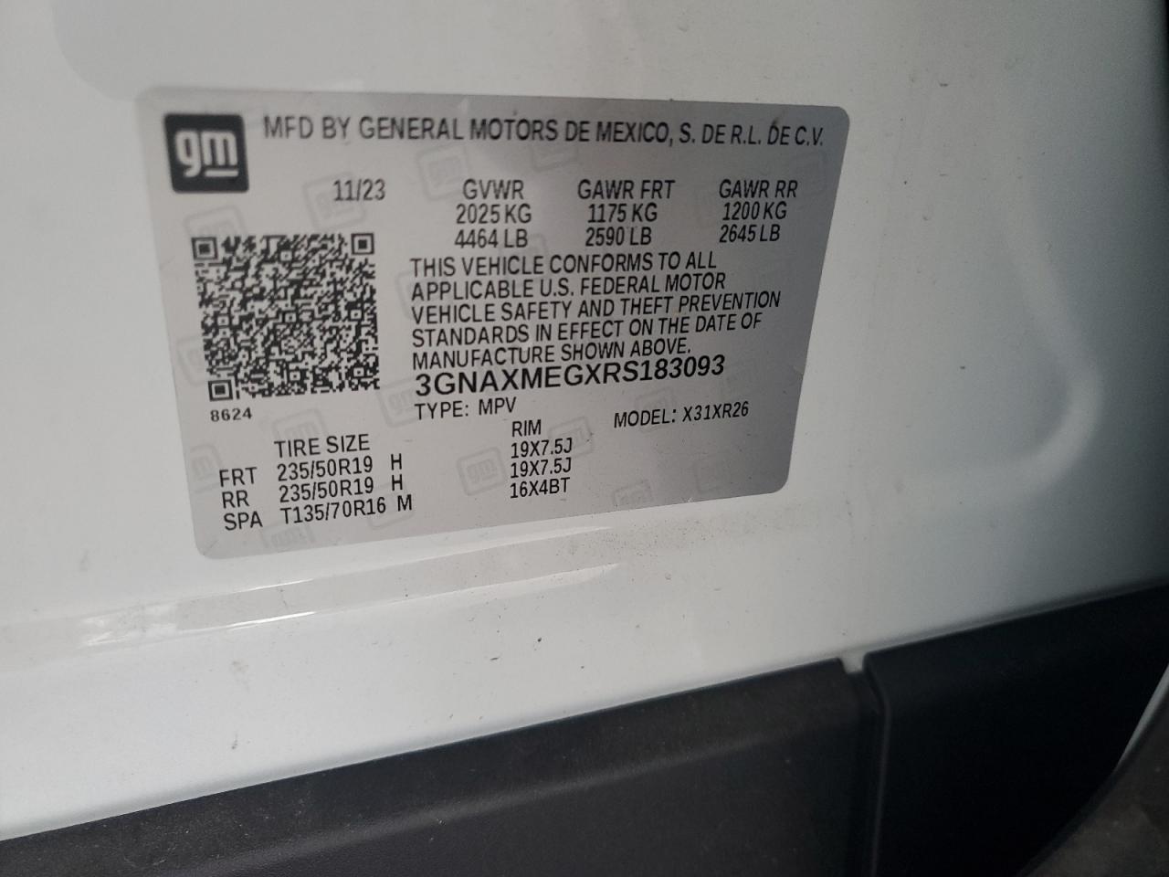 2024 CHEVROLET EQUINOX RS VIN:3GNAXMEGXRS183093