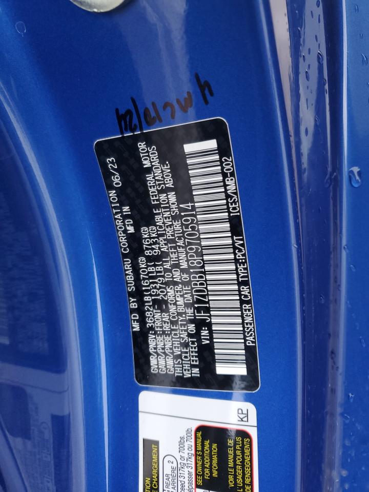 2023 SUBARU BRZ PREMIUM VIN:JF1ZDBB18P9705914