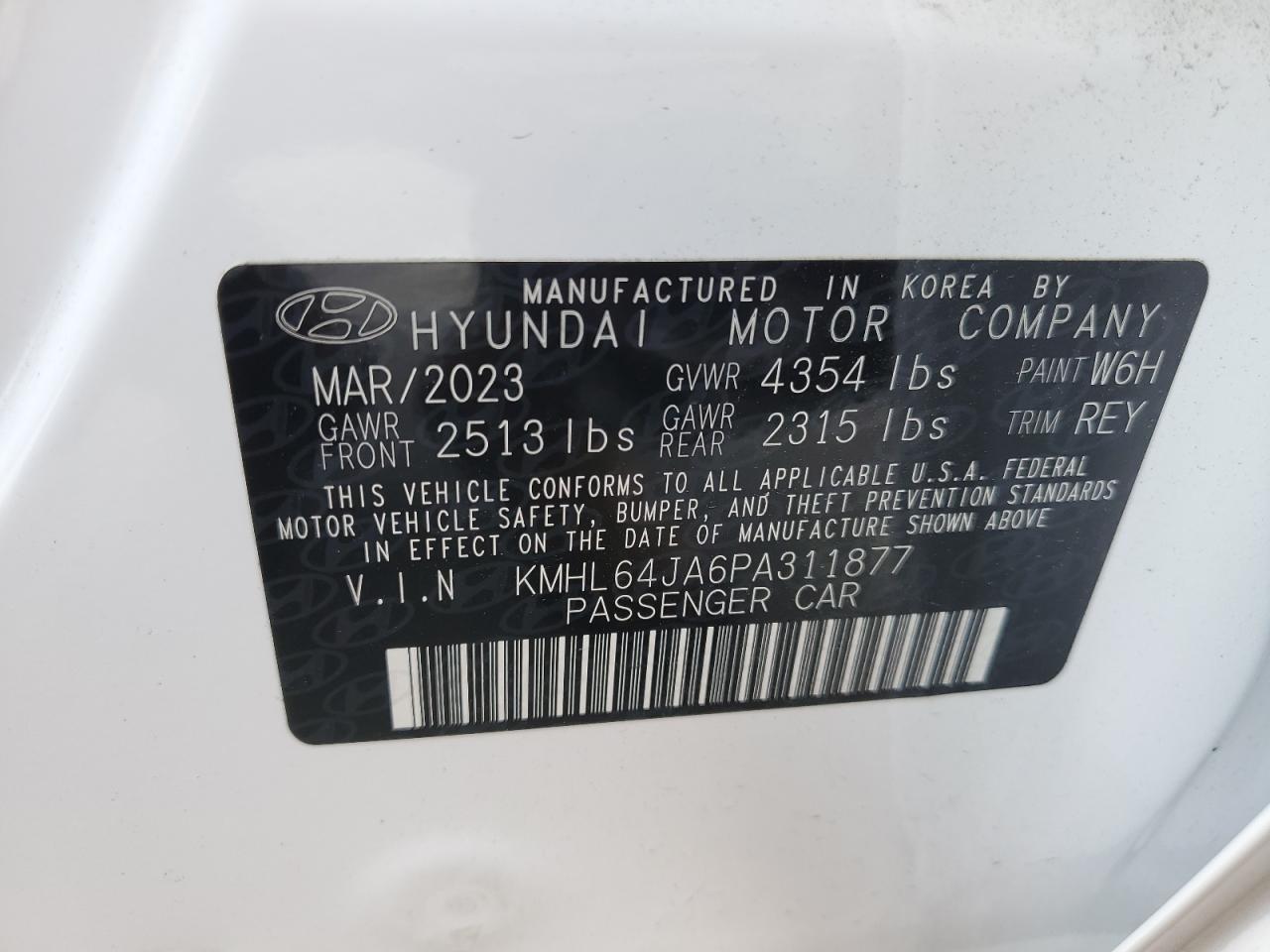 2023 HYUNDAI SONATA SEL VIN:KMHL64JA6PA311877