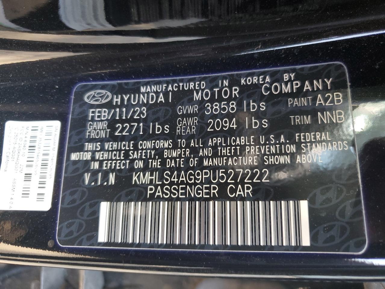 2023 HYUNDAI ELANTRA SEL VIN:KMHLS4AG9PU527222