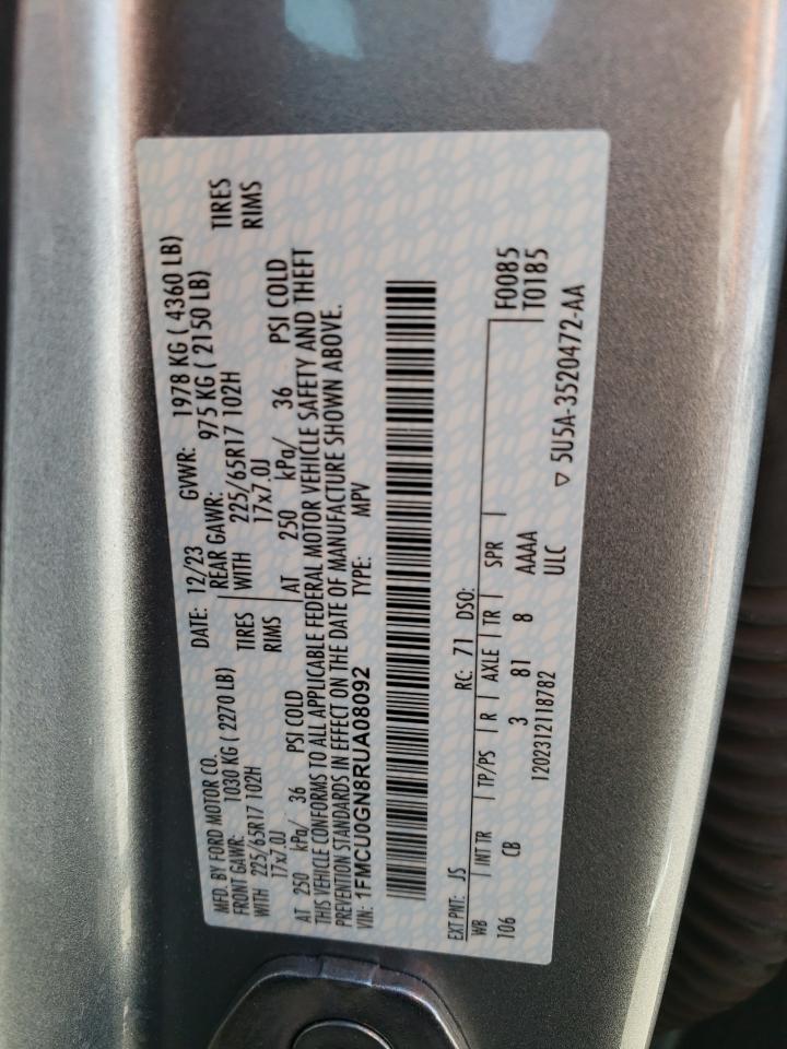 2024 FORD ESCAPE ACTIVE VIN:1FMCU0GN8RUA08092