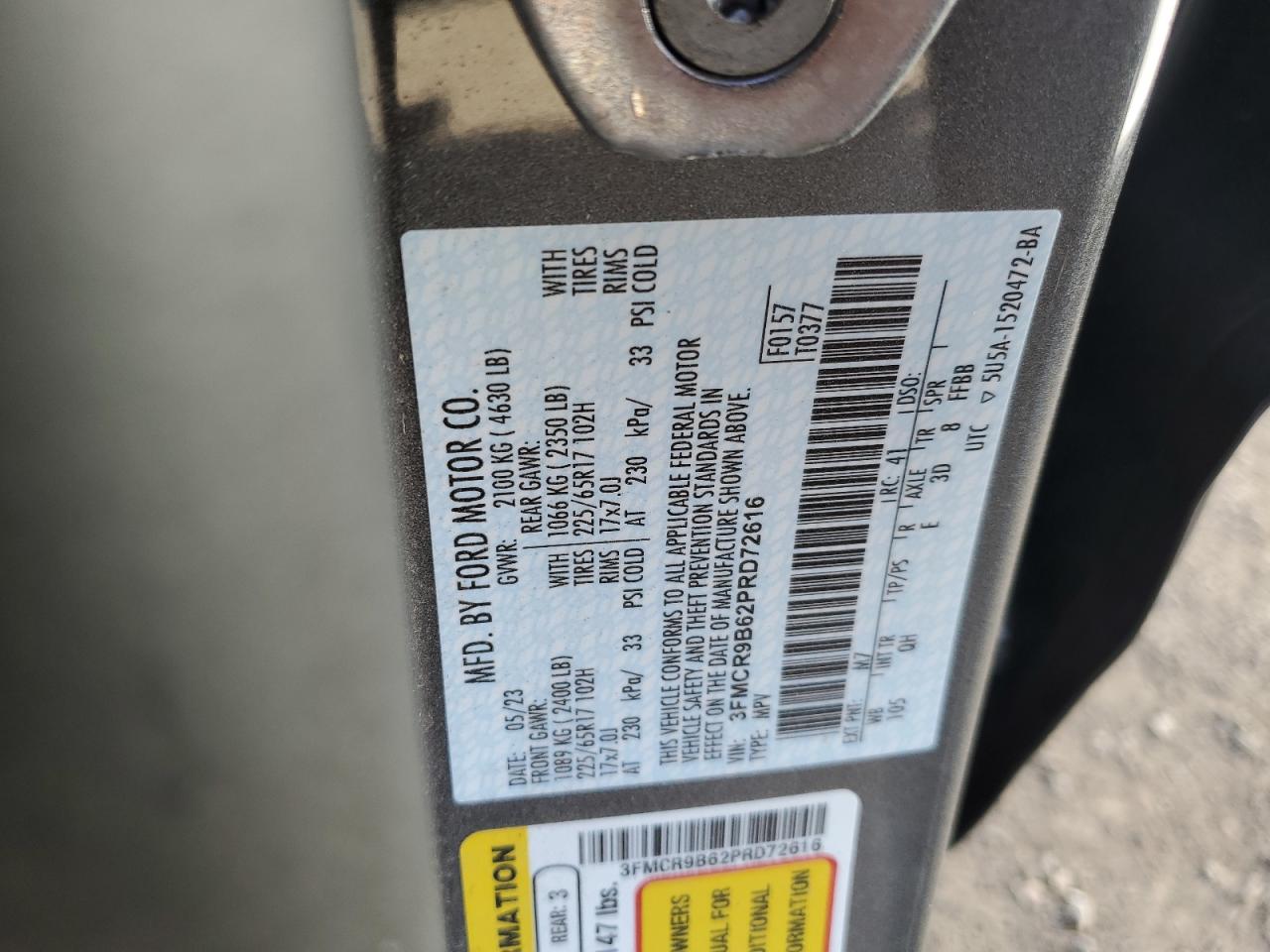 2023 FORD BRONCO SPORT BIG BEND VIN:3FMCR9B62PRD72616