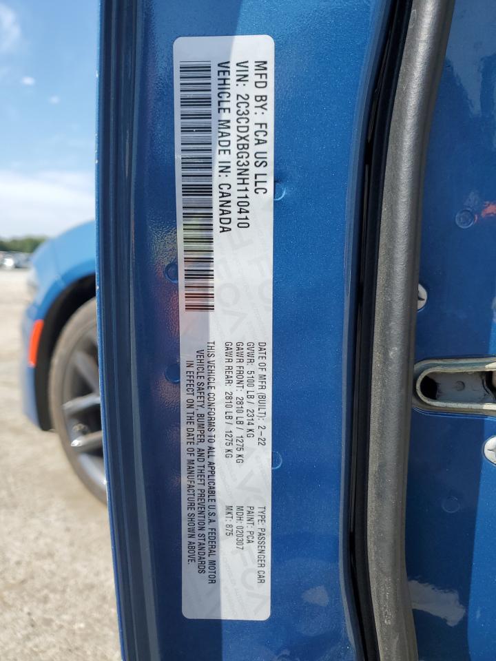 2022 DODGE CHARGER SXT VIN:2C3CDXBG3NH110410