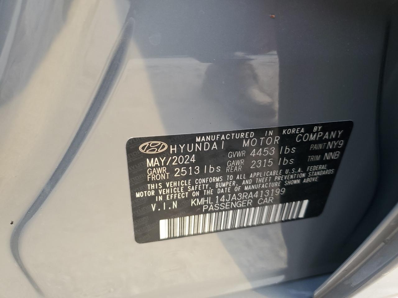 2024 HYUNDAI SONATA SEL VIN:KMHL14JA3RA413199