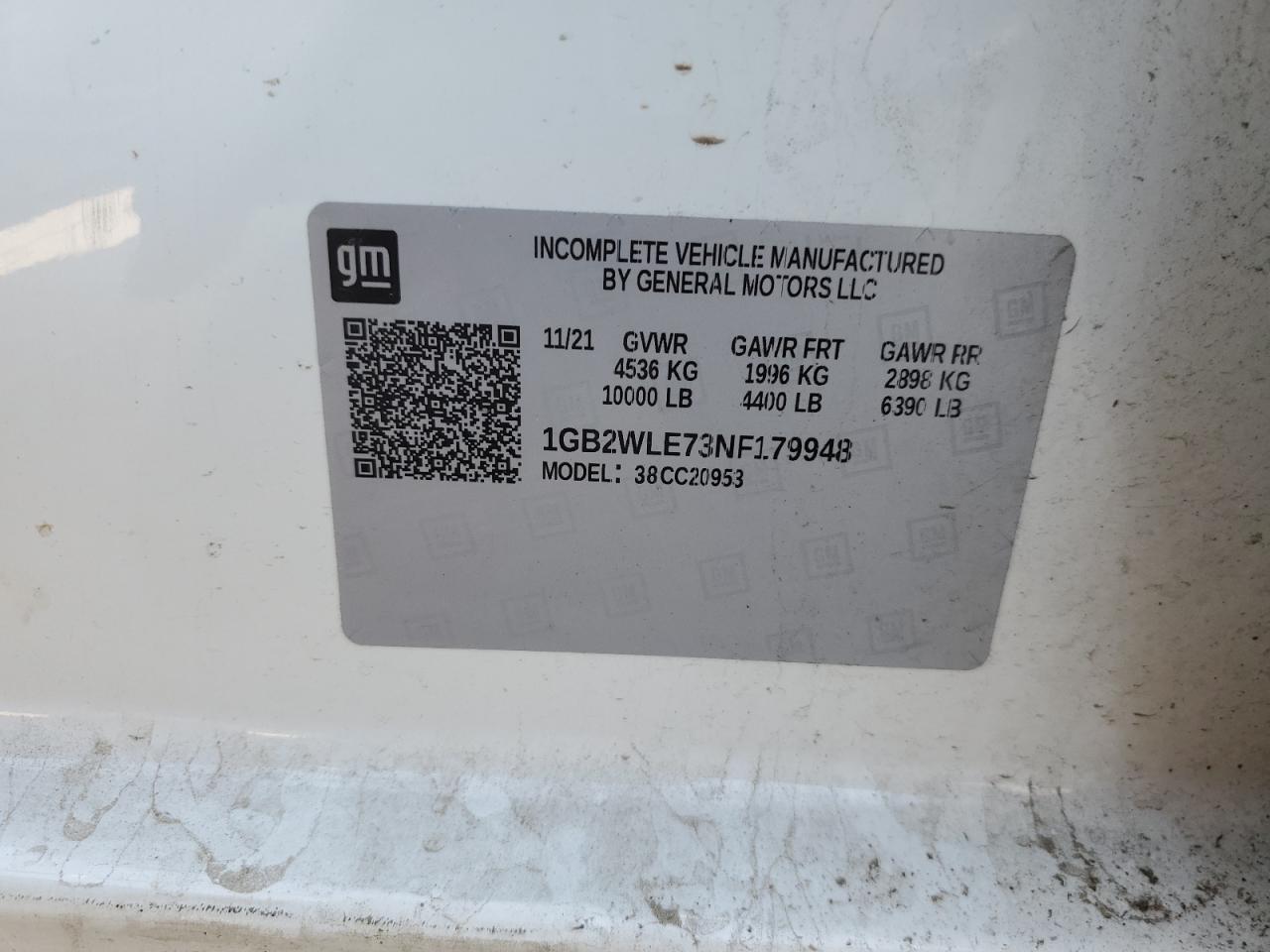 2022 CHEVROLET SILVERADO C2500 HEAVY DUTY VIN:1GB2WLE73NF179948