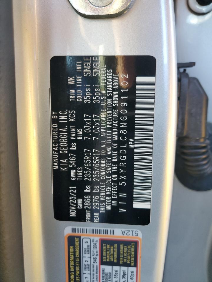 2022 KIA SORENTO LX VIN:5XYRGDLC8NG091102