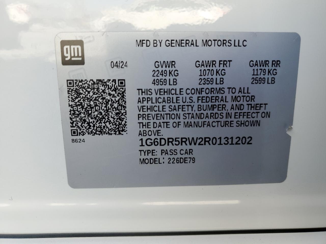 2024 CADILLAC CT5-V  VIN:1G6DR5RW2R0131202