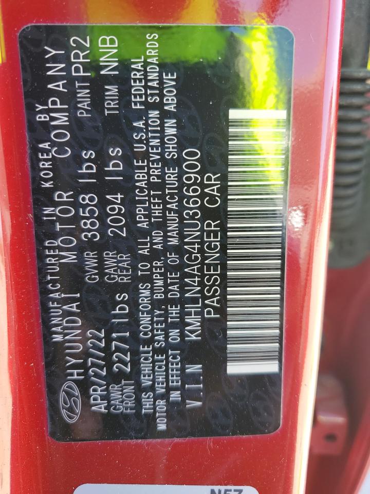 2022 HYUNDAI ELANTRA SEL VIN:KMHLN4AG4NU366900