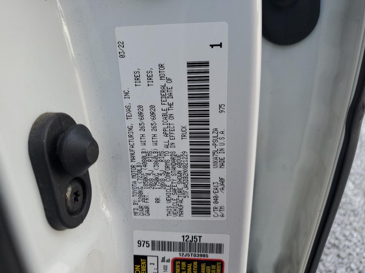 2022 TOYOTA TUNDRA CREWMAX LIMITED VIN:5TFJA5DB2NX021229