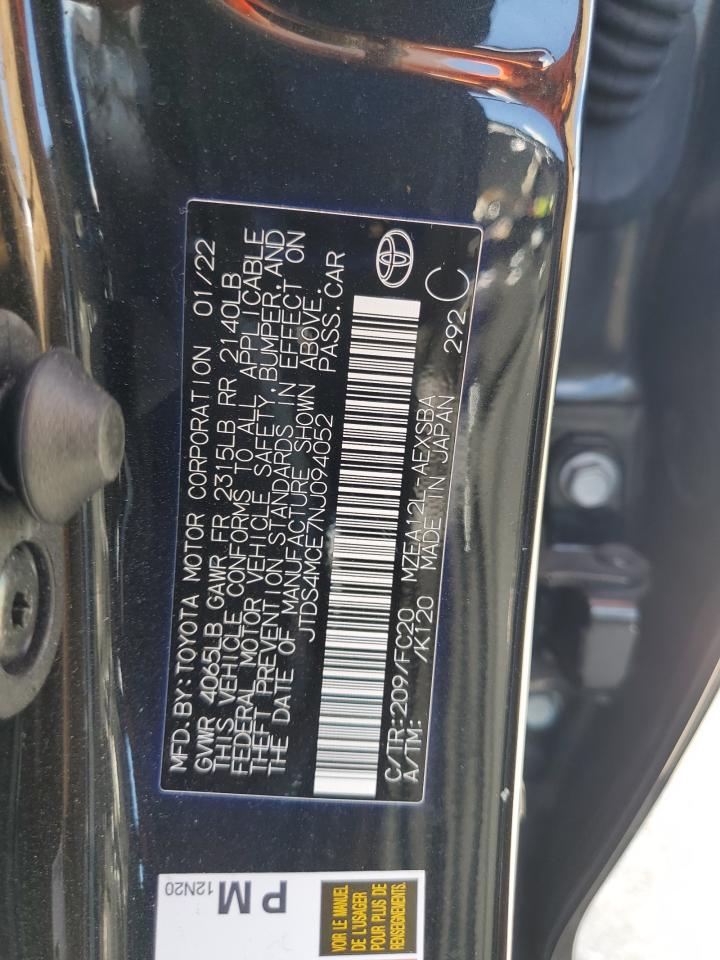 2022 TOYOTA COROLLA SE VIN:JTDS4MCE7NJ094052