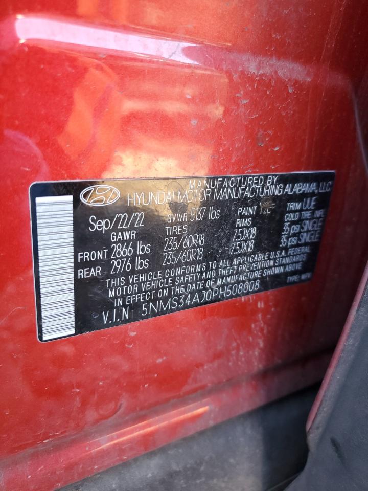 2023 HYUNDAI SANTA FE SEL PREMIUM VIN:5NMS34AJ0PH508008