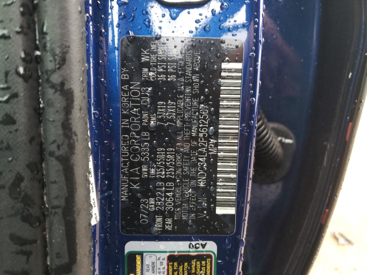 2023 KIA EV6 LIGHT VIN:KNDC34LA2P5612567