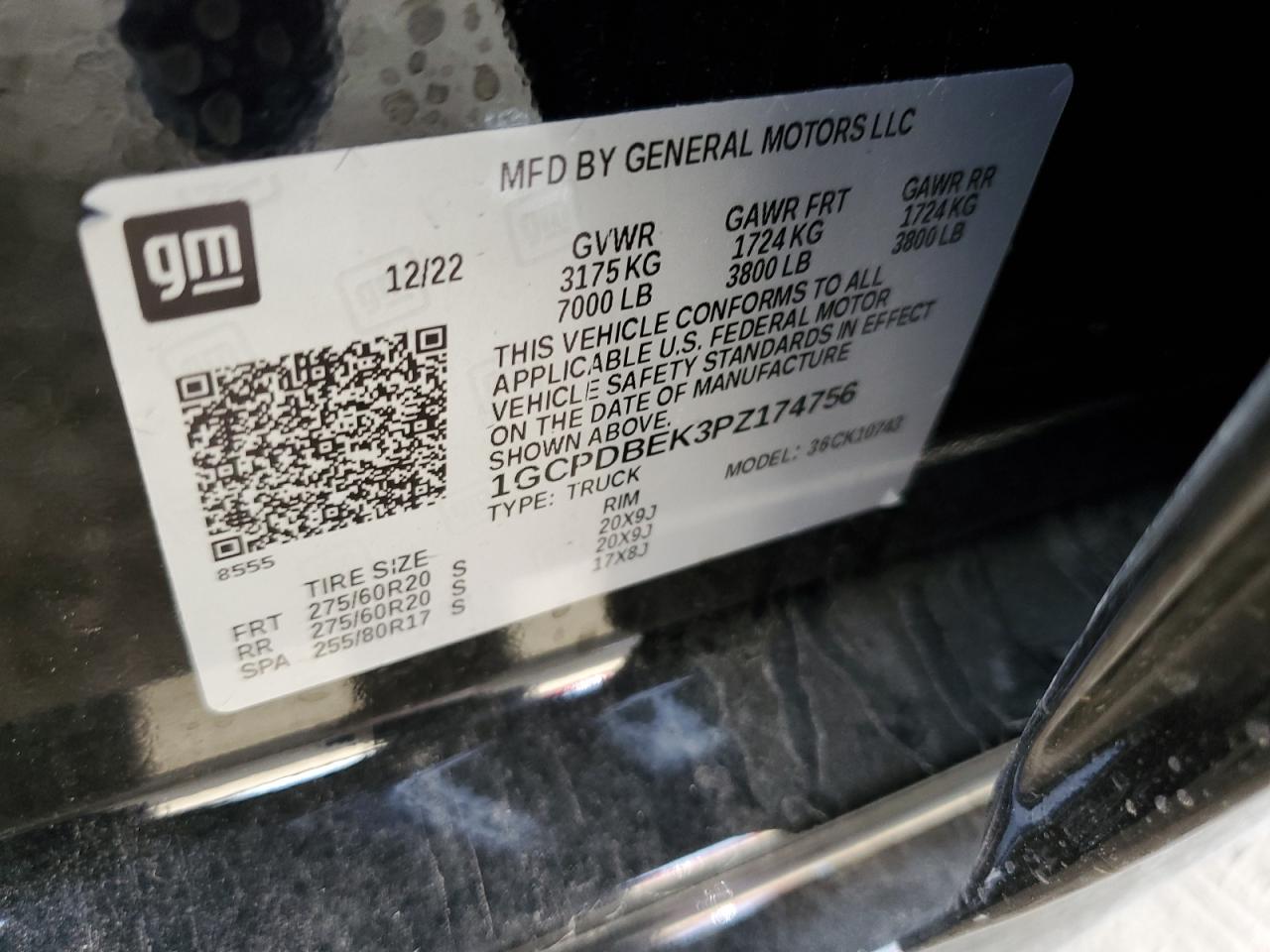 2023 CHEVROLET SILVERADO K1500 CUSTOM VIN:1GCPDBEK3PZ174756