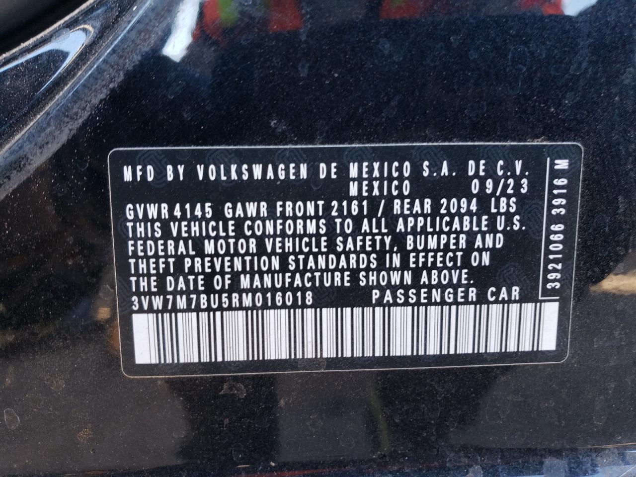 2024 VOLKSWAGEN JETTA SE VIN:3VW7M7BU5RM016018