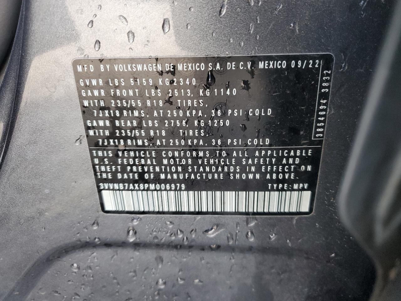 2023 VOLKSWAGEN TIGUAN SE VIN:3VVNB7AX8PM006979