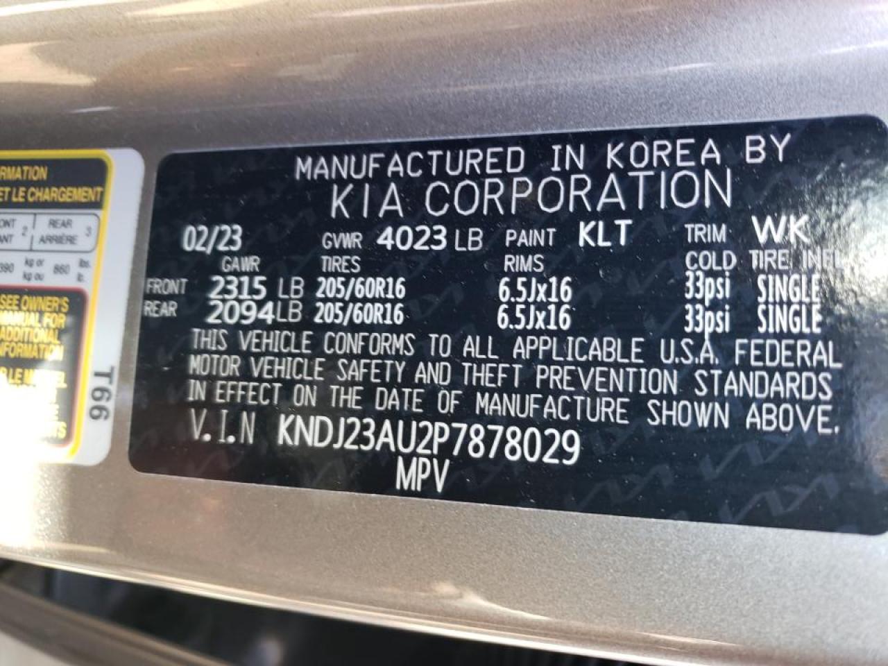 2023 KIA SOUL LX VIN:KNDJ23AU2P7878029