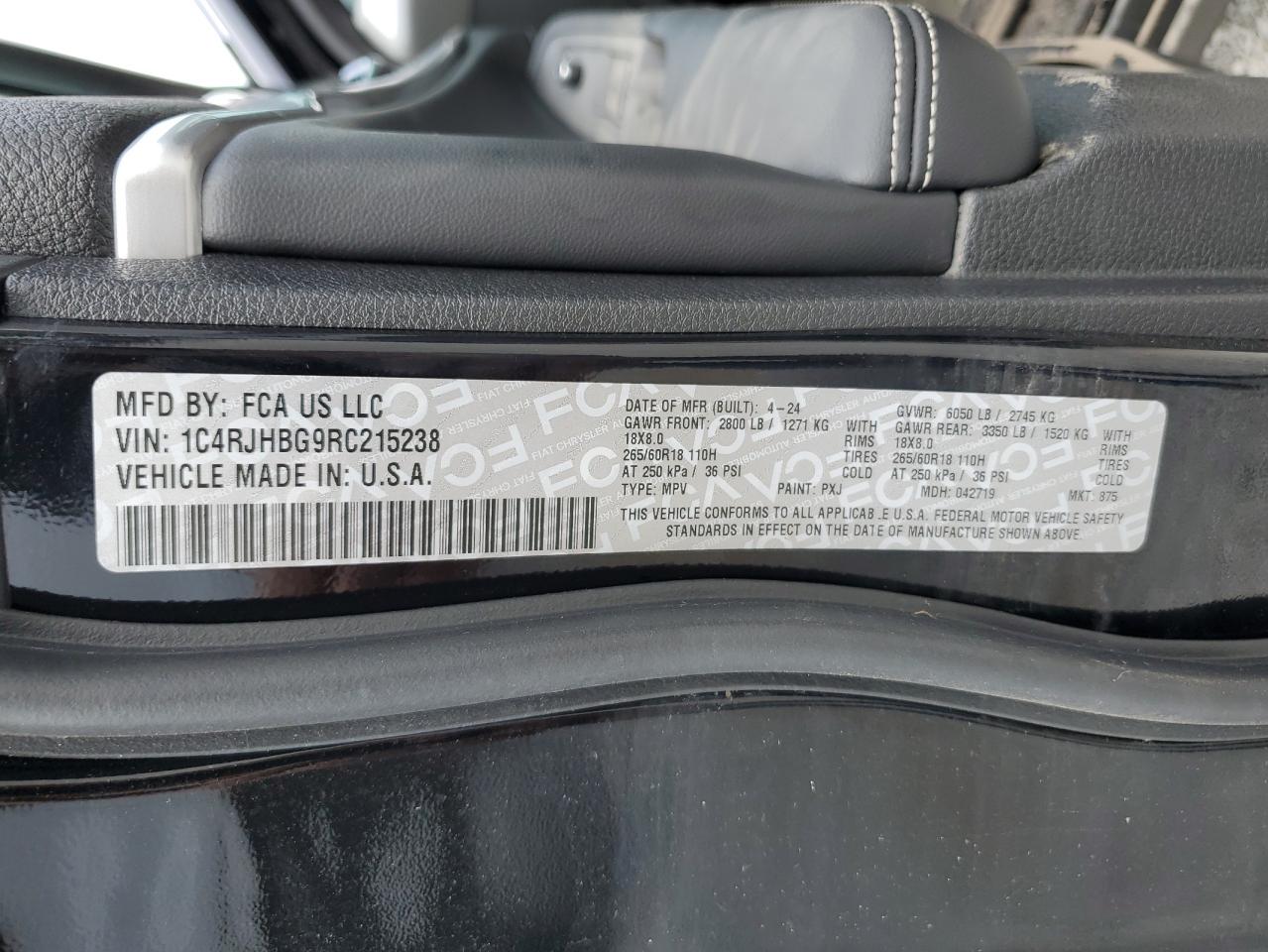 2024 JEEP GRAND CHEROKEE LIMITED VIN:1C4RJHBG9RC215238