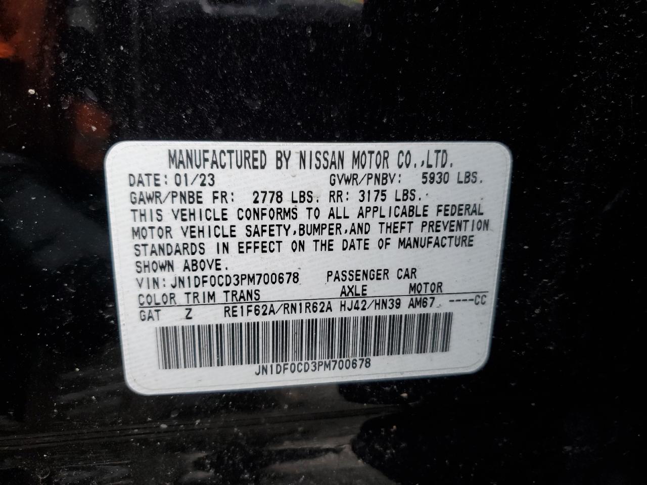 2023 NISSAN ARIYA PLATINUM + VIN:JN1DF0CD3PM700678
