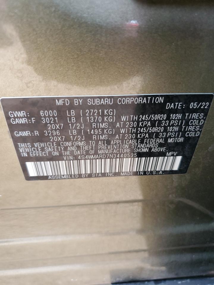 2022 SUBARU ASCENT TOURING VIN:4S4WMARD7N3440535