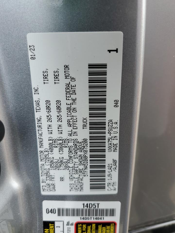 2023 TOYOTA TUNDRA CREWMAX PLATINUM VIN:5TFNA5DB0PX075200