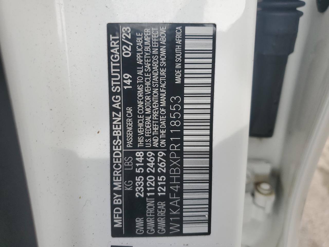 2023 MERCEDES-BENZ C 300 4MATIC VIN:W1KAF4HBXPR118553