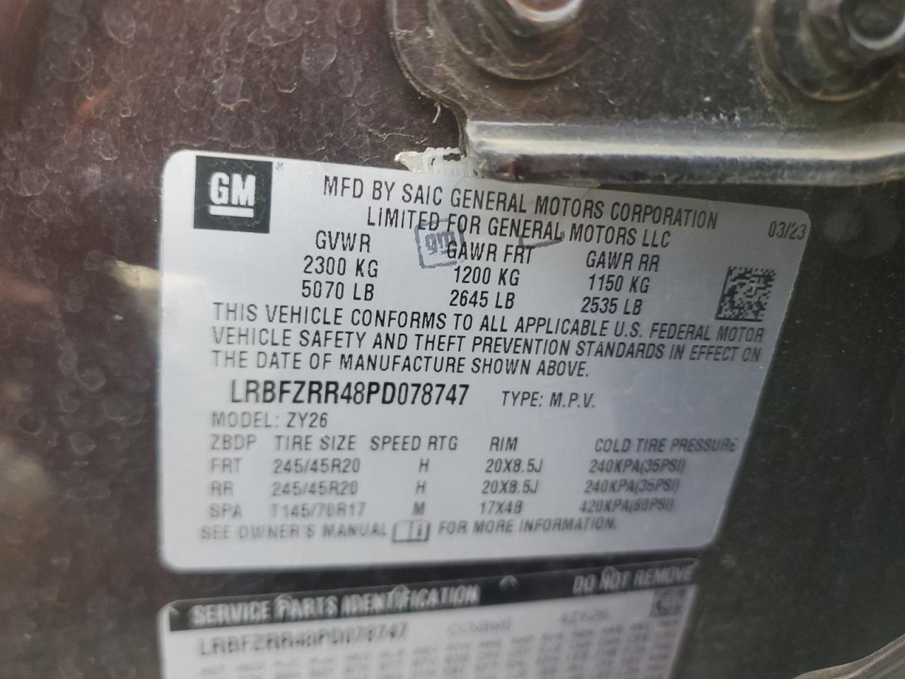 2023 BUICK ENVISION AVENIR VIN:LRBFZRR48PD078747