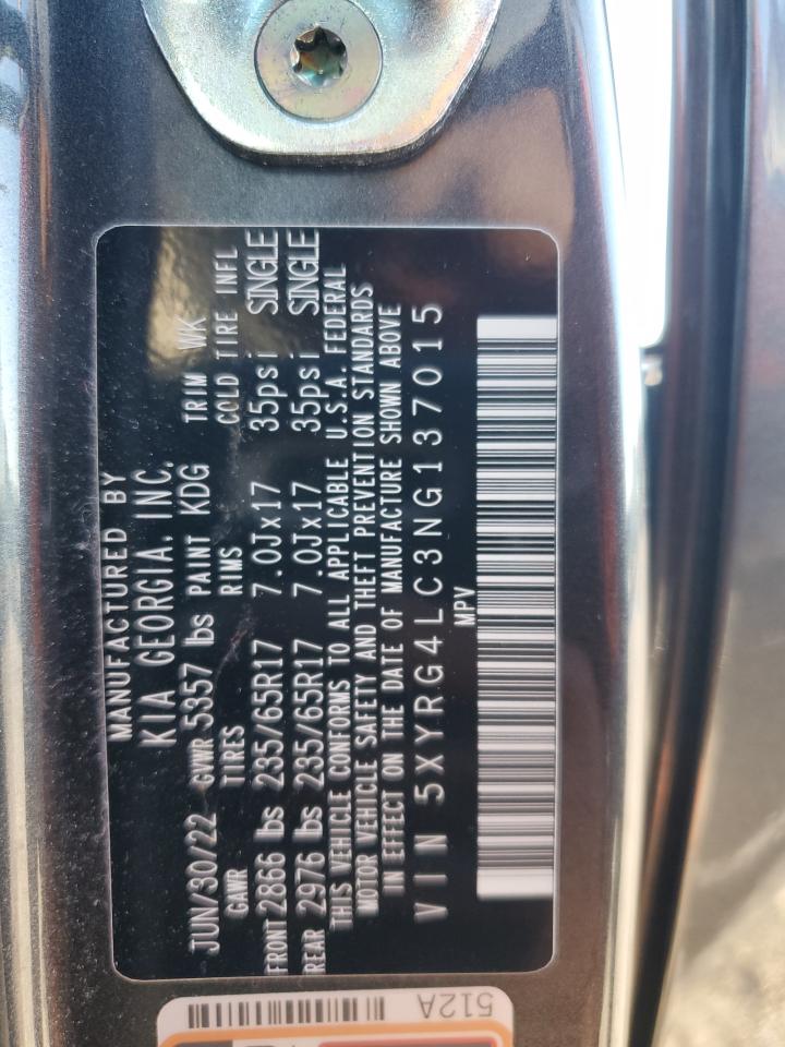 2022 KIA SORENTO LX VIN:5XYRG4LC3NG137015