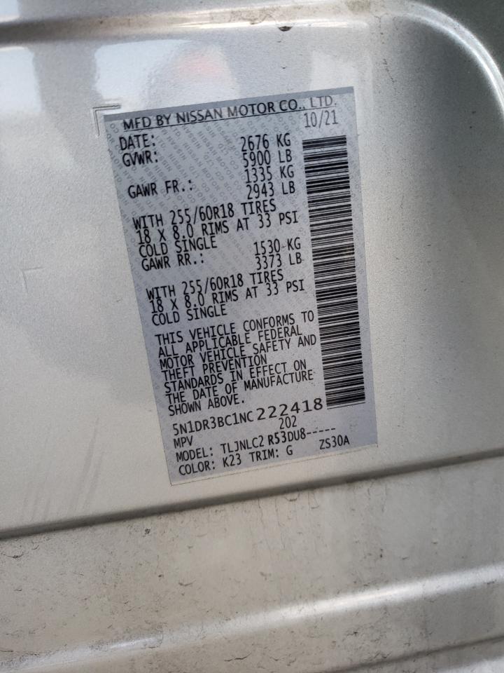 2022 NISSAN PATHFINDER SV VIN:5N1DR3BC1NC222418