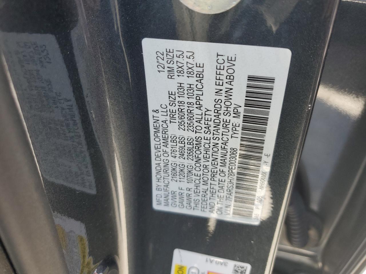 2023 HONDA CR-V EXL VIN:7FARS3H78PE003068
