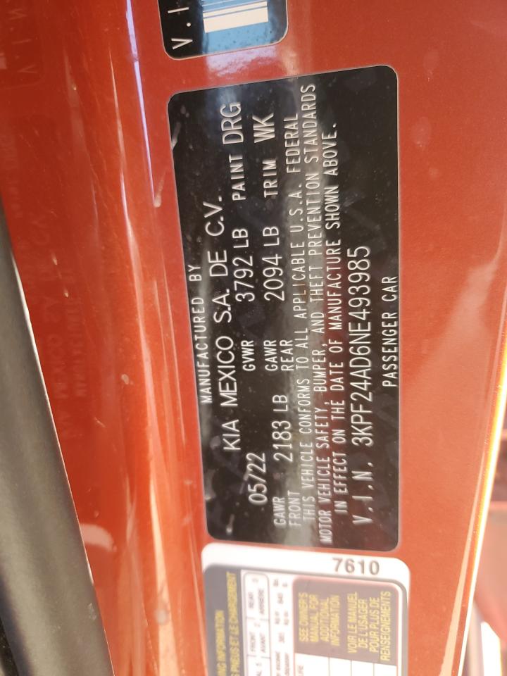 2022 KIA FORTE FE VIN:3KPF24AD6NE493985